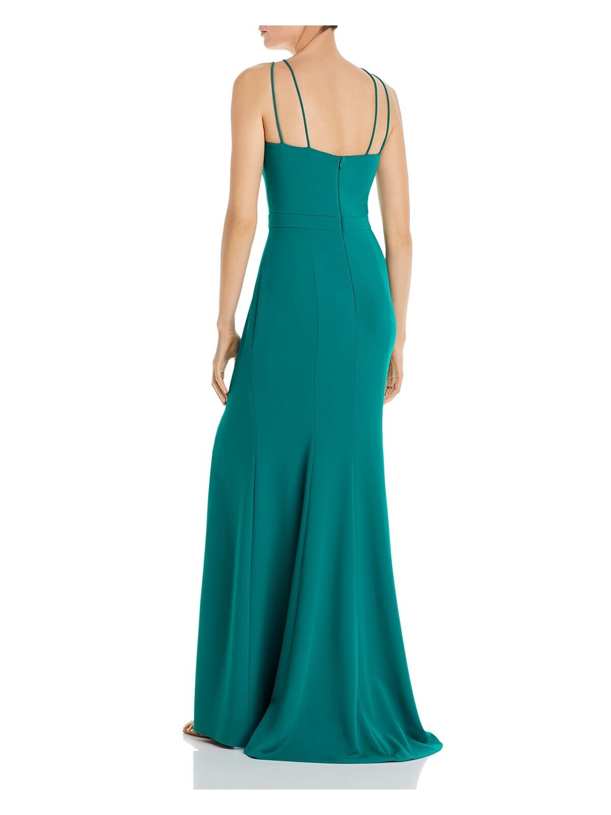 AQUA Womens Green Spaghetti Strap FullLength Evening Gown Dress 4 for
