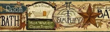 Wallpaper Border Latrine Good Life Country Bath Bathroom Signs Blue Edge