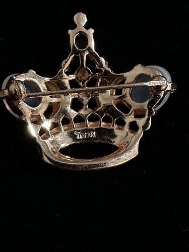 RARE Vintage TRIFARI Alfred Philippe Moonstones Queen Crown Gold Tone Brooch - Picture 6 of 6
