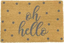 Image of Oh Hello Doormat Natural Coir Grey Print Dots Greeting Indoor Outdoor