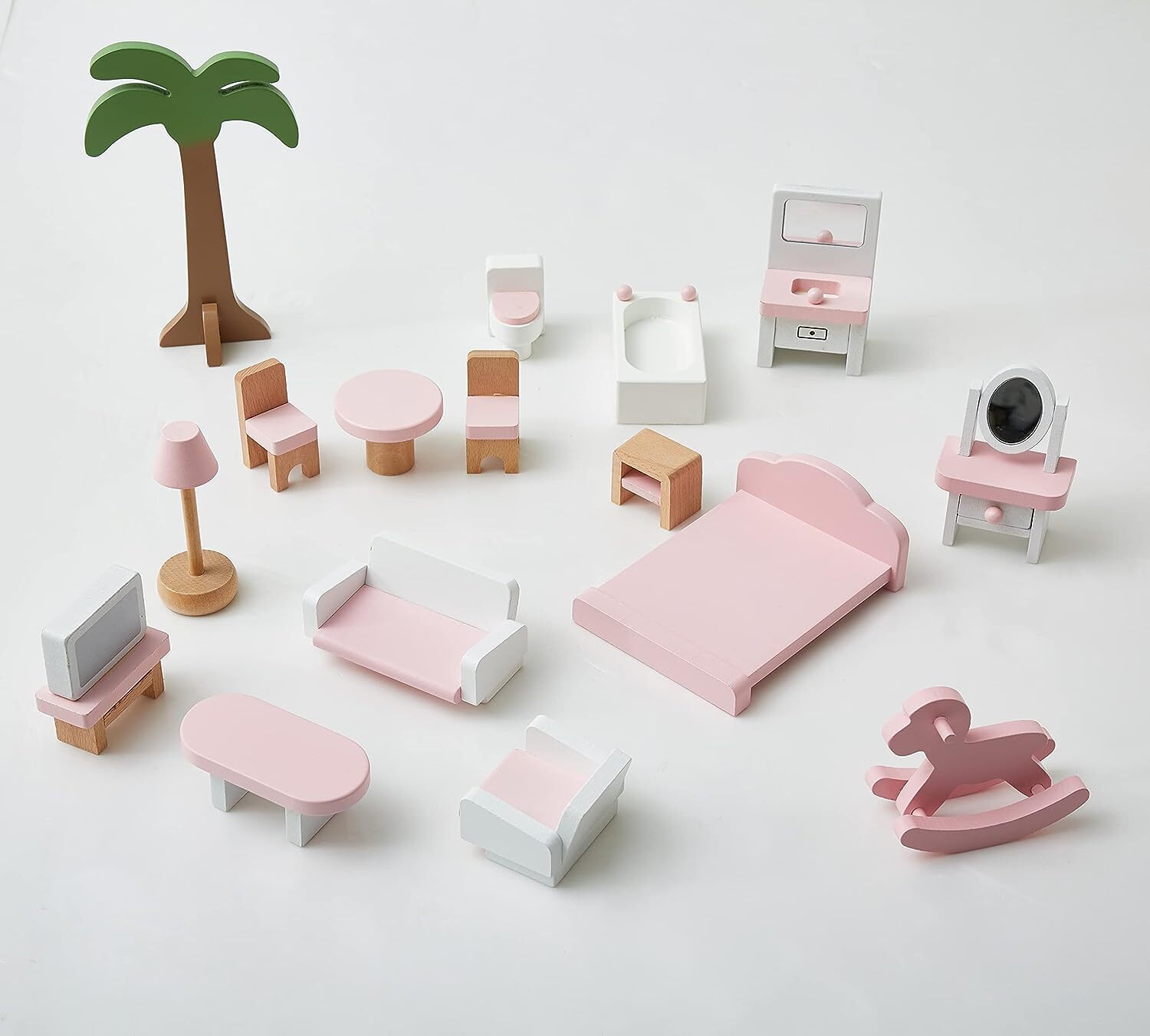 Wodney Wooden Dolls House Furniture Set Bundle Miniature Dollhouse Toy