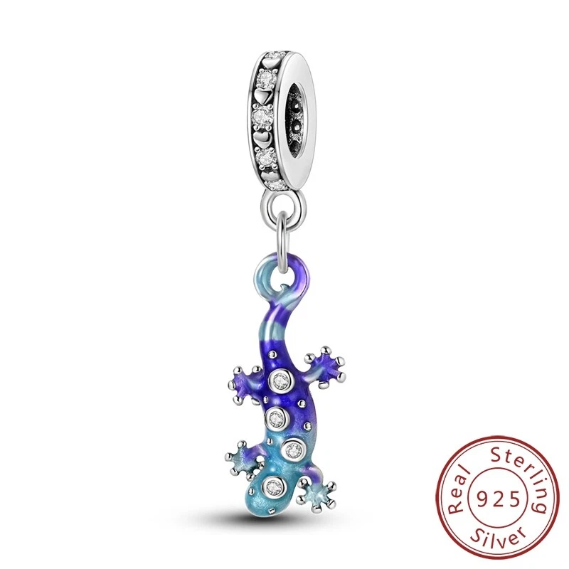 MULA Damen 925 Sterling Silber Charms AAA CZ Emaille Lila Gecko Fit Armbänder