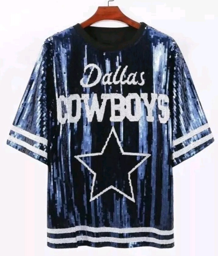 DALLAS COWBOYS Jersey Dress Football Sequin Jersey WHITE BLUE New