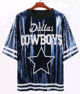 DALLAS COWBOYS Jersey Dress Football Sequin Jersey WHITE BLUE New | eBay