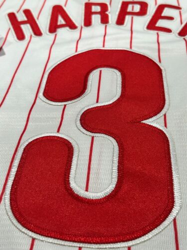 Men's Philadelphia Phillies #3 Bryce Harper Pinstriped Stitched Jersey Large