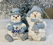 2 Vintage Snow Buddies Snowmen Ornaments Uncle Melty & Millennium 2000