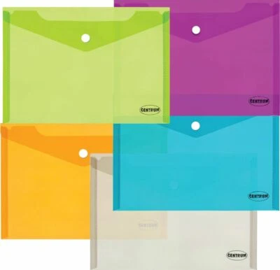 CENTRUM A4/A5 Envelope Plastic With Button 0.16mm Assorted Popper Wallets Home Office