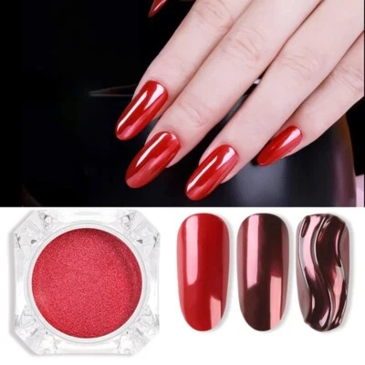 Red Nail Mirror Powder Chrome Effect Pigment Shimmer Metallic Cherry Glitter
