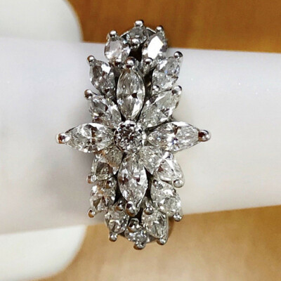 Flower Shape Women Rings Gift Luxury 925 Silver Cubic Zircon Jewelry Sz 6-10