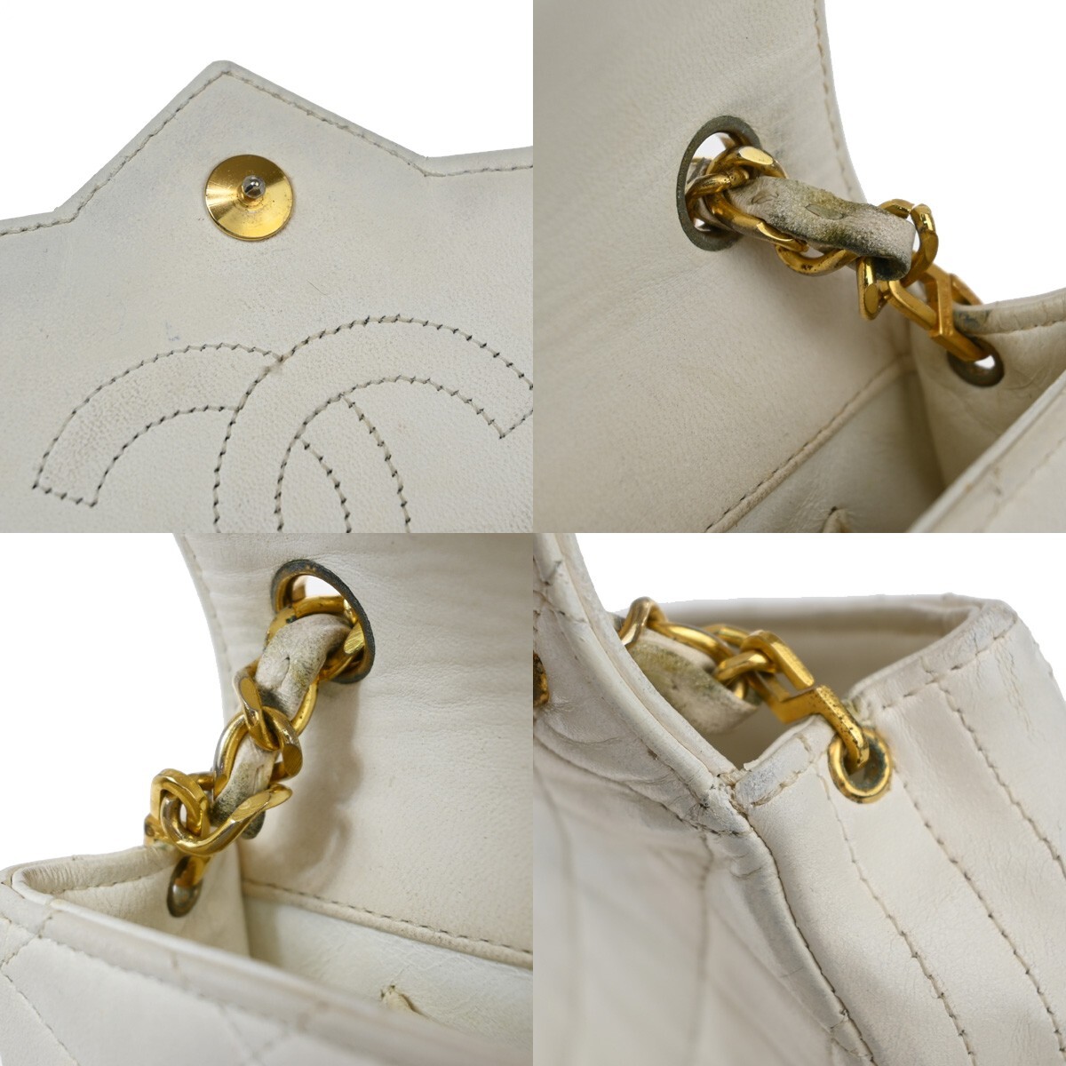 CHANEL CC Logo Matelasse Chain Shoulder Bag Leather White CHANEL CC Logo Matelasse Chain Shoulder Bag Leather White