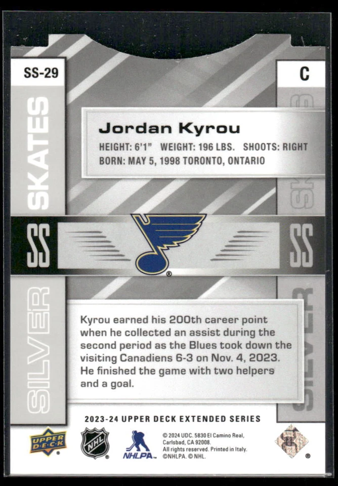 #SS-29 Jordan Kyrou 2023-24 Upper Deck Silver Skates - Image 2 of 2