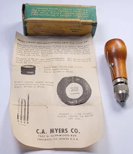 Vintage The Speedy Stitcher Sewing Awl Tool Wood Handle Used In Box Instructions