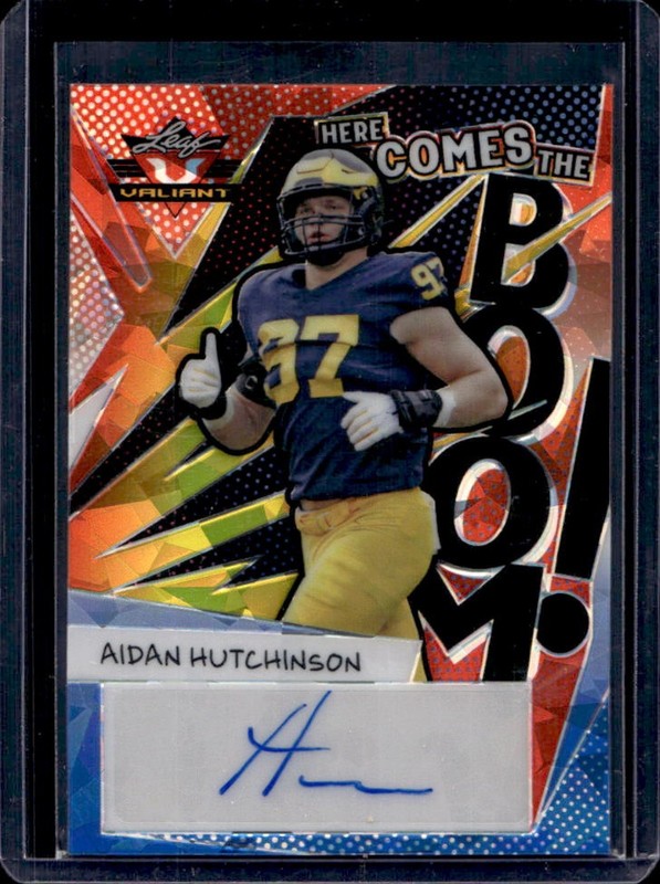 2022 Leaf Valiant Aidan Hutchinson Here Comes the Boom Auto Red White Blue RC /5