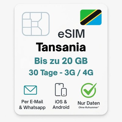 Tansania eSIM Datentarif digitale e SIM - per Mail- ohne Telefon Nummer