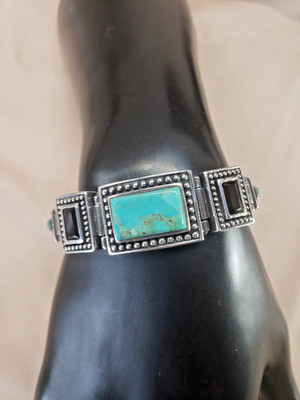 Barse Sterling Silver and Turquoise Chunky Ornate Panel Bracelet