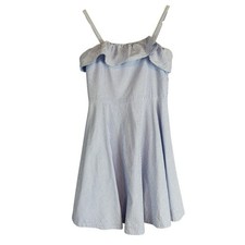 Polo Ralph Lauren Girls Blue White Striped Seersucker Ruffle Dress Size 12