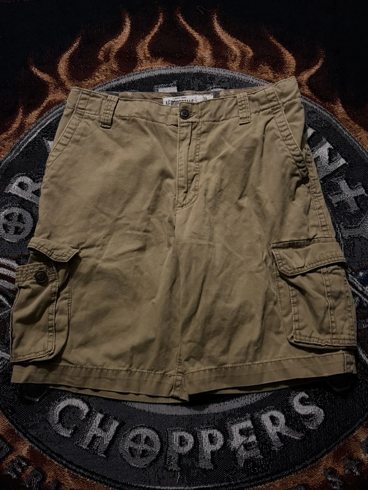 Aeropostale Men's Khaki Cotton Cargo Shorts Flat Front Button Pockets