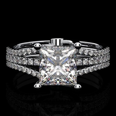 3.0 CT Princess Cut Hidden Halo Moissanite Engagement Ring 14K White Gold Plated