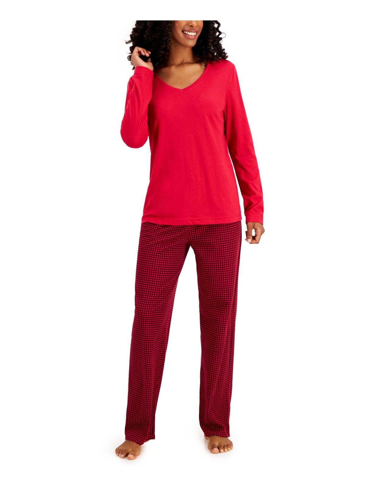 CHARTER CLUB Womens Red Long Sleeve Pajama Set with Straight Leg Pants