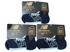 Lot of 3 New Balance Sneaker Fit No Show Socks Navy Blue Size XL