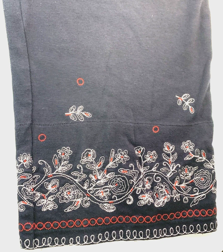 Natori Women's XL Ankle Pants Embroidered Leg Cotton Stretchy Soft Black Lounge - Image 2 of 4