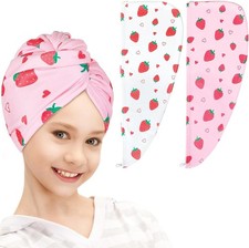 Pink Strawberry Microfiber Hair Towel Wrap for Kid Rapid Drying Towel Absorben