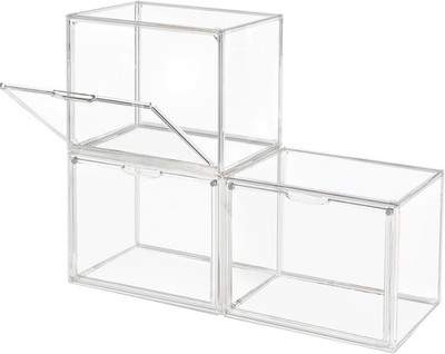 Clear Stackable Storage Bins with Magnetic Lid, Dustproof Display Cases, 3 Pack