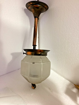Antique ~ Salvage - Japanned Gas Ceiling Sconce Converted to