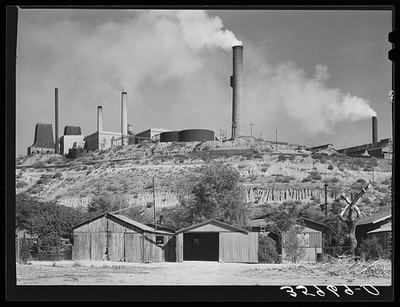 Photo:Miami Arizona Copper Smelter 1940 Industrial Plant Smoke Stack