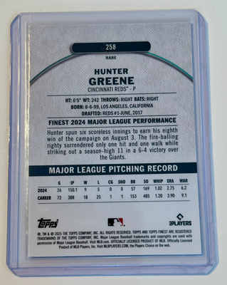 2025 Topps Finest - Rare Hunter Greene #258 Purple Refractor /125