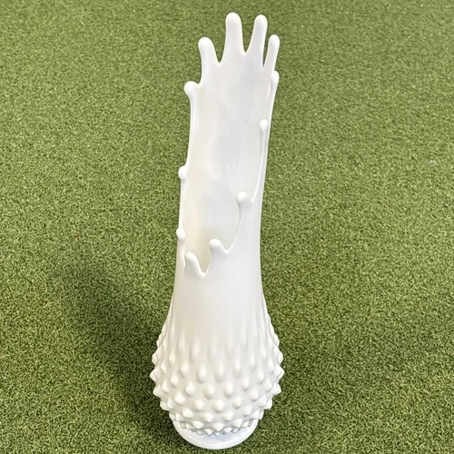 Vtg Fenton Swung Vase White Milk Glass Hobnail 12 Finger 12.5" Tall Footed Read