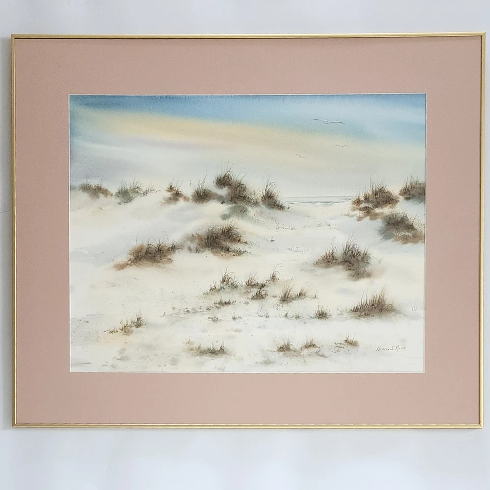 Arte enmarcado Kathleen Ritter original acuarela paisaje marino costero playa arena dunas Foto 2 de 4