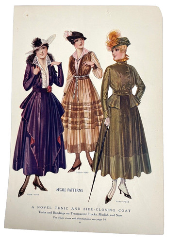 1916 McCall Patterns Fashion Illustration Color Print Ad Women's Dresses WWI