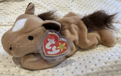 TY Beanie Baby DERBY DAS PFERD selten nicht mehr produziert Geburtsdatum 16. September 1995 feine Mähne Fehler