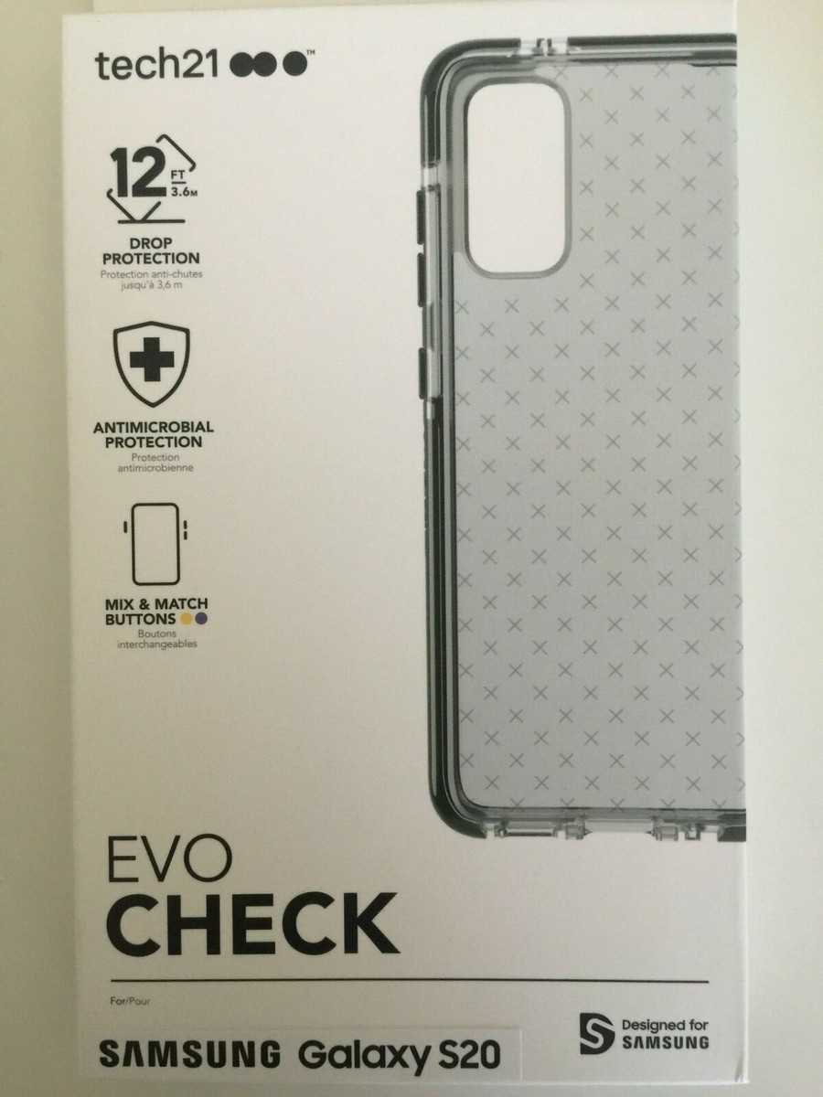 Tech21 Evo Check Series Flexible Gel Case for Samsung Galaxy S20 Smokey  Black