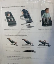 BabyBjörn Bouncer Bliss Black Frame Baby Seat Mesh Safe & Adjustable ‎005084US