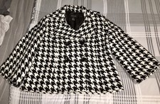 Focus 2000 Women's Black N White Double Breasted Wool Blend Lined Sz 12 Coat