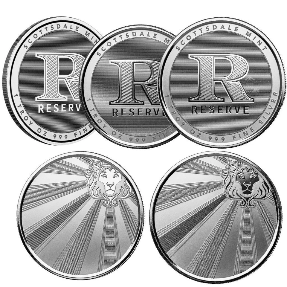 Rondas de plata 5 x 1 oz reserva .999 por Scottsdale Mint (BU) #A646