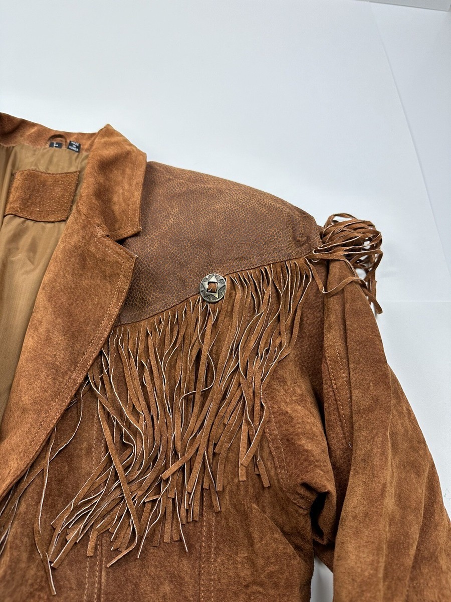 Vintage Mixed Blues Fringe Leather Jacket Brown 80s Westernware