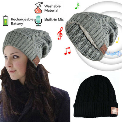 2 in1 Winter Beanie Sport Skiing Hat Knitted Cap with Bluetooth Headset Earphone