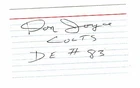 DON JOYCE BALTIMORE COLTS  AUTOGRAPHED INDEX CARD DECEASED