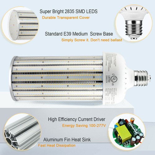 250W LED Corn Light Bulb 5000K Replace 1200W Metal Halide/HPS/HID Bulbs 277~480V - Picture 4 of 12