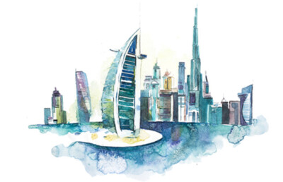 Wandbild: Skyline von Dubai Cityscape Landmark Skyline. [...]