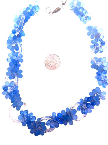 RARE Vintage French Frosted Glass Beads & Crystal Loop Necklace