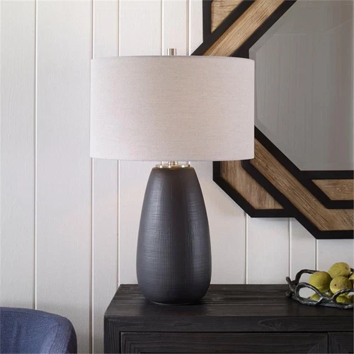 Uttermost Twilight Contemporary Ceramic and Fabric Table Lamp in Black - Picture 2 of 7