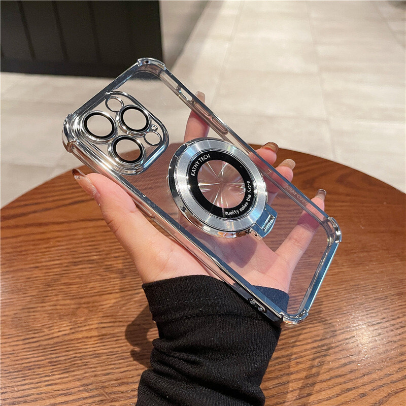 Drop-Proof Transparent Phone Case with Stand for iPhone 15 Pro Max 14 13 12 11-image