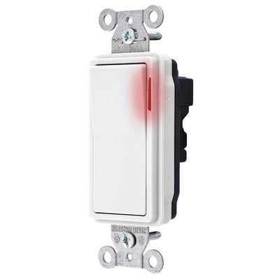HUBBELL SNAP2121PLWNA Pilot Wll Switch,Wht,20A;Back,SnglPole 31A479