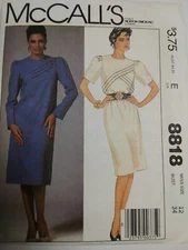 Dress Slim Straight 12 McCalls 8818 Sewing Pattern VTG 80s Pleated Midi Classic
