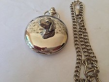 A23 Sm Labrador's Head polished silver case mens GIFT quartz pocket watch fob