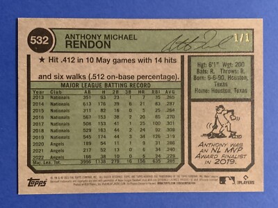 1/1 Topps Anthony rendon Superfractorカード